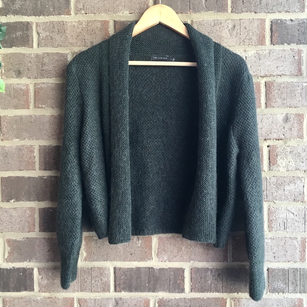 The Limited Forest Green Wool Open Front Cardigan